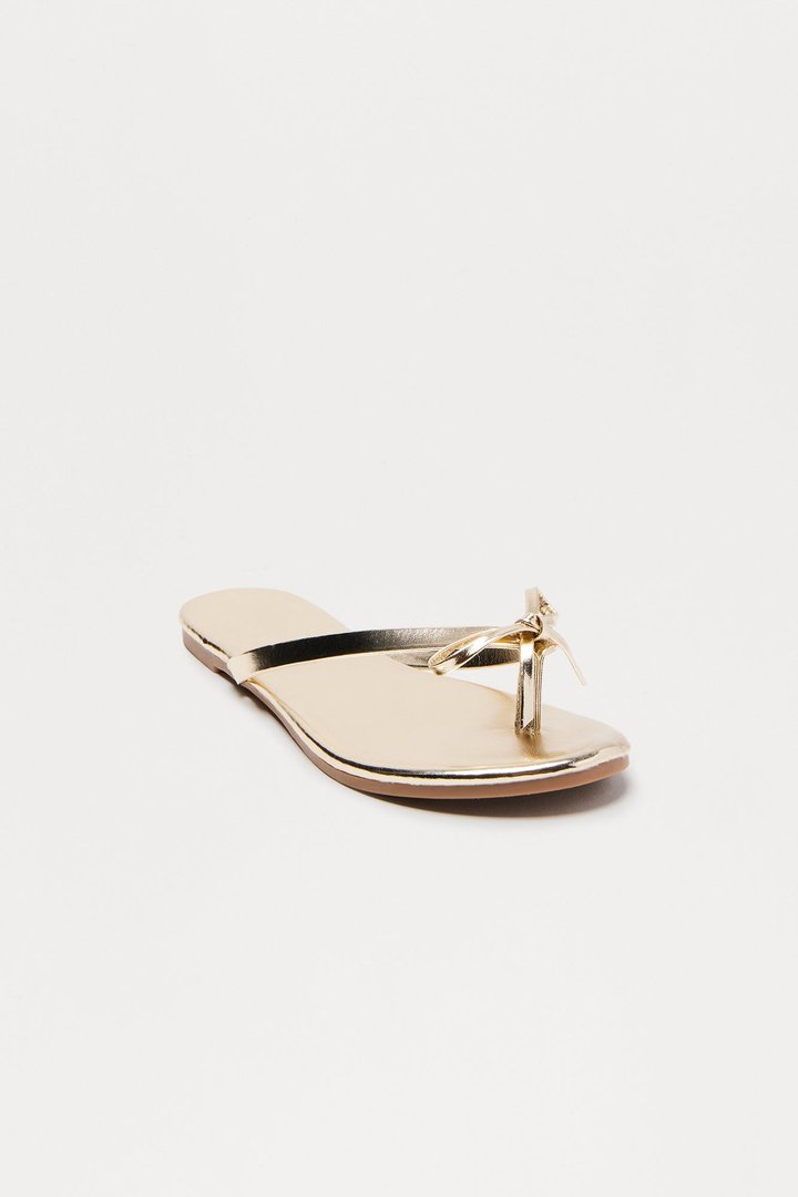 Coral Bow Flip Flops - Gold