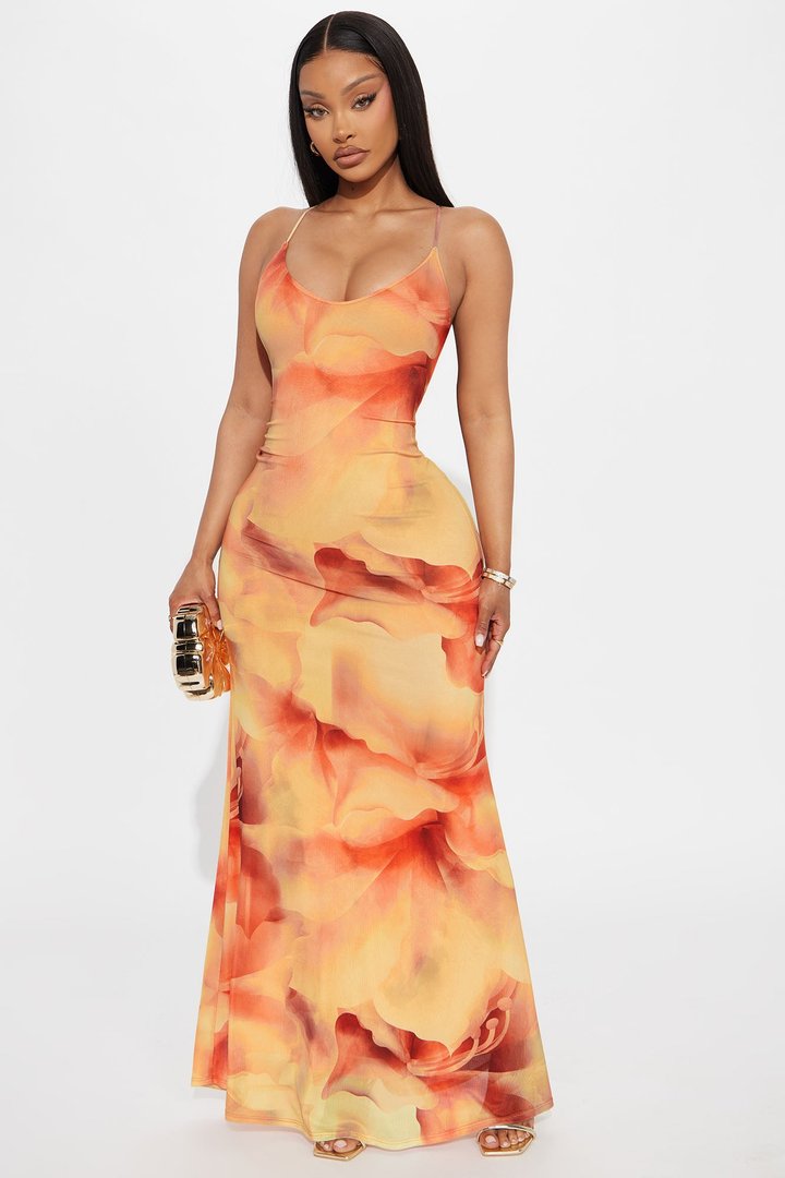 Anna Mesh Maxi Dress - Orange/combo