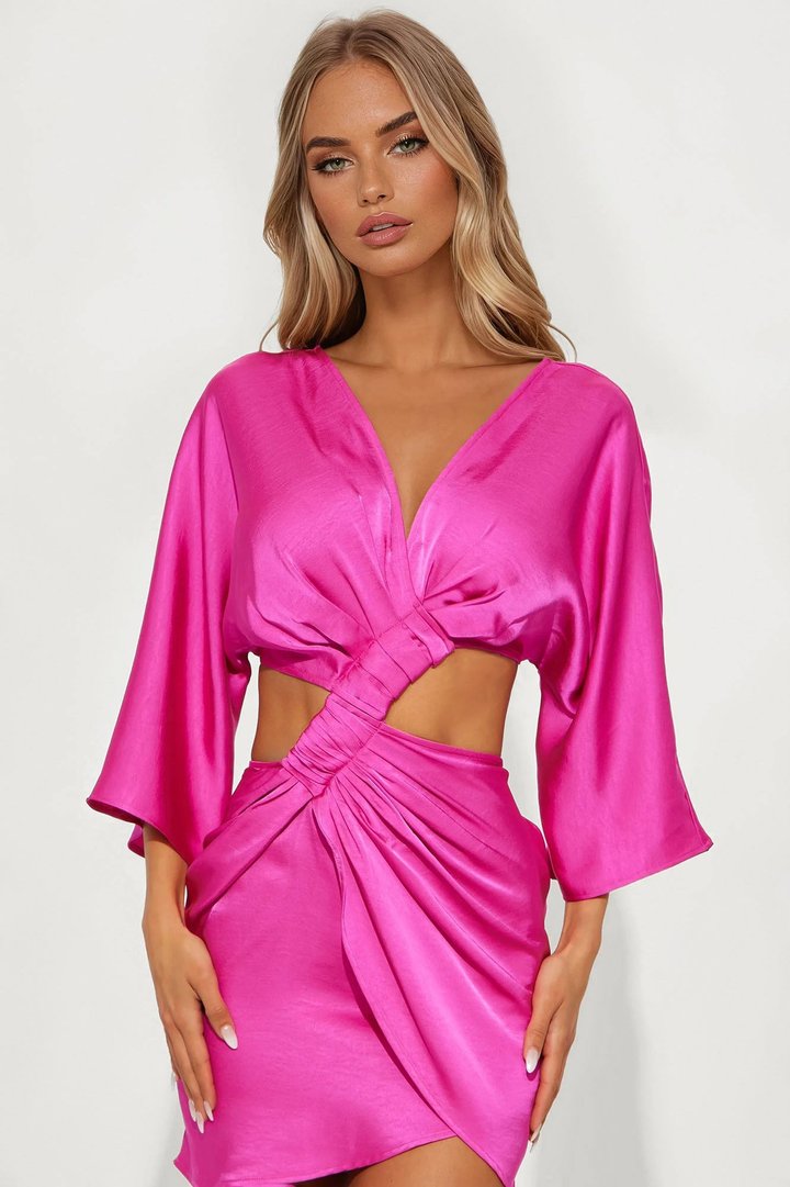 Run The Night Satin Mini Dress - Magenta