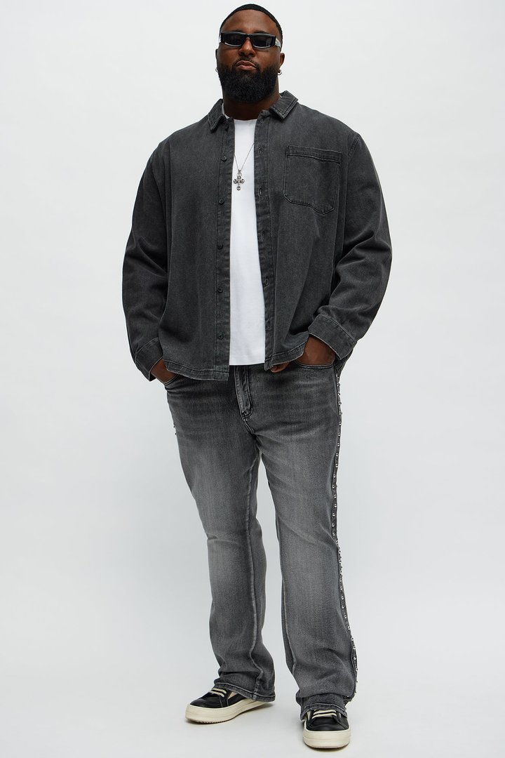 Stacked Slim Flare Stud On The Side Jeans - Black Wash