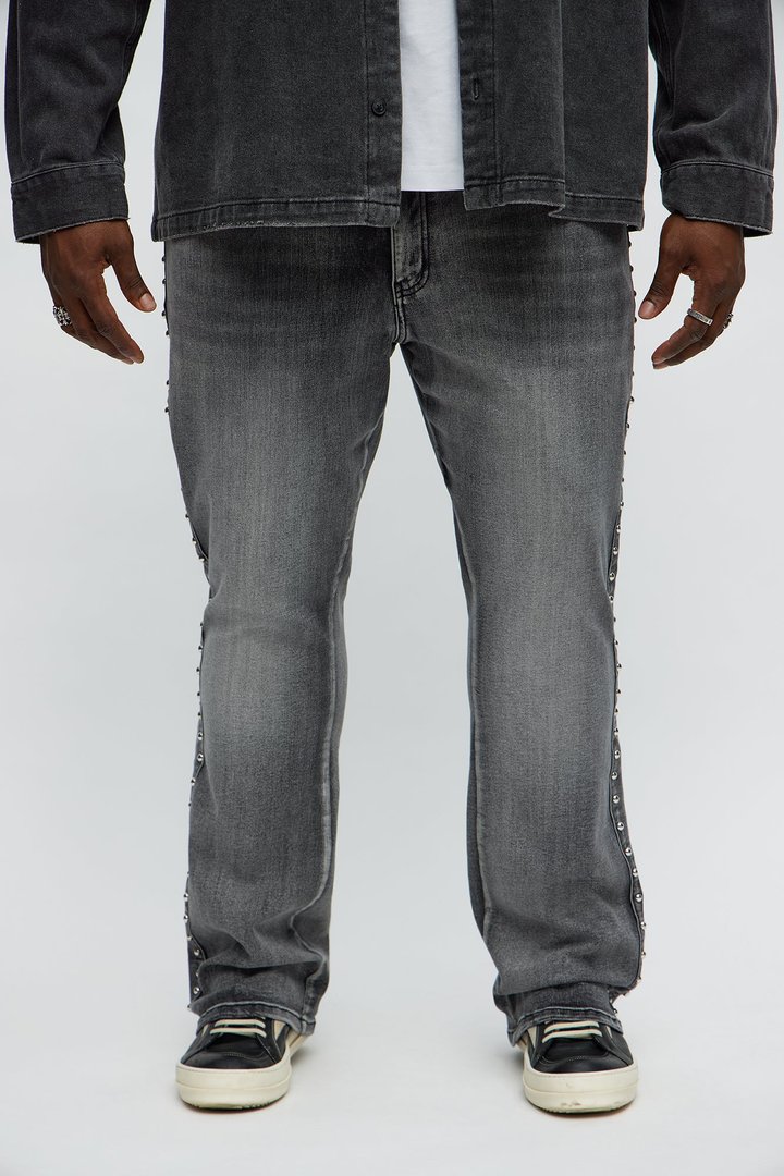 Stacked Slim Flare Stud On The Side Jeans - Black Wash