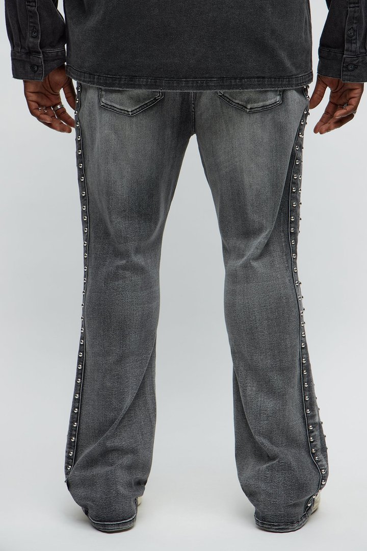 Stacked Slim Flare Stud On The Side Jeans - Black Wash