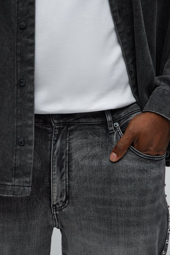Stacked Slim Flare Stud On The Side Jeans - Black Wash