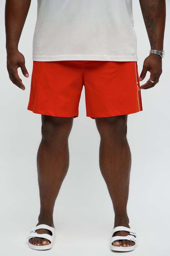 In Between The Lines Swim Trunk 7″ - Red