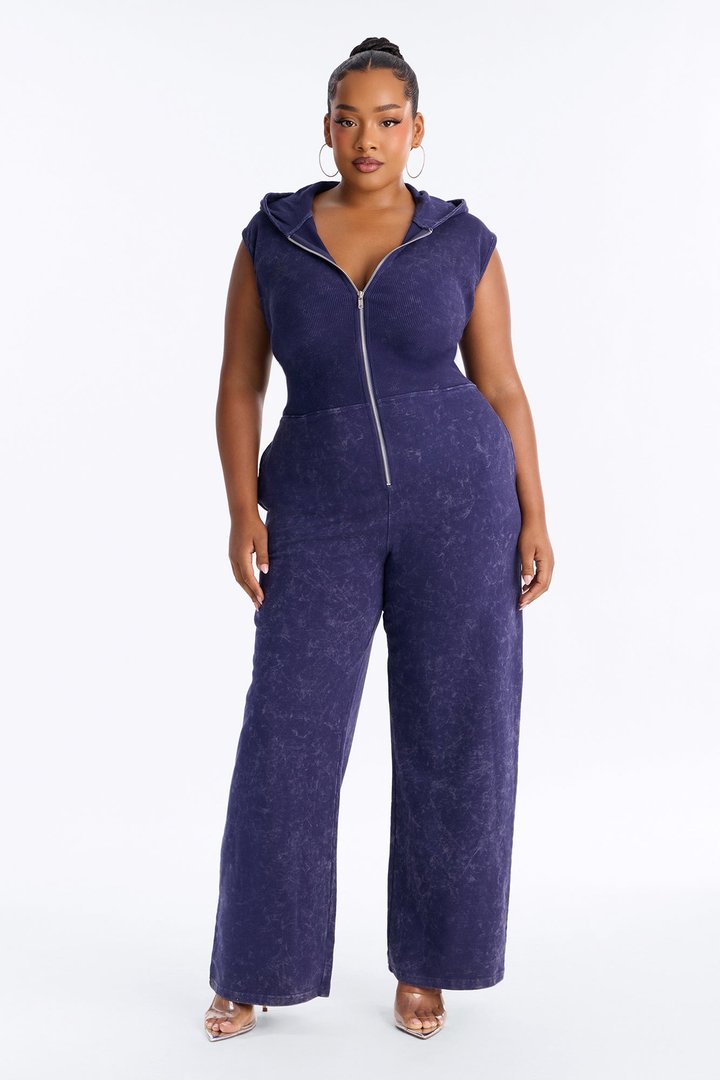 Melanie Sleeveless Hooded Terry Jumpsuit - Navy