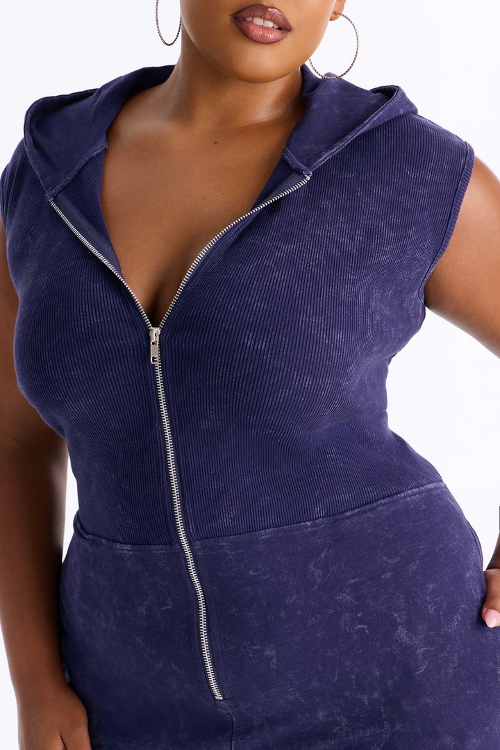 Melanie Sleeveless Hooded Terry Jumpsuit - Navy