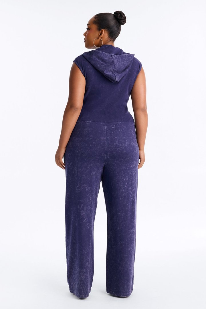 Melanie Sleeveless Hooded Terry Jumpsuit - Navy