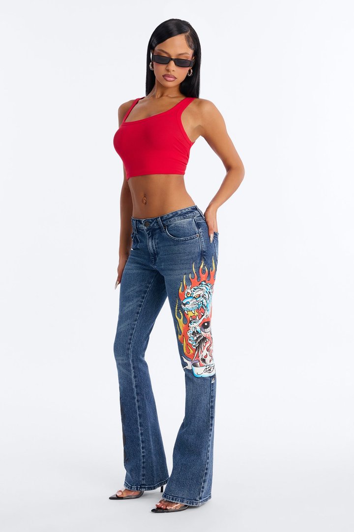 Ed Hardy Tiger Flame Bootcut Jeans - Vintage Wash