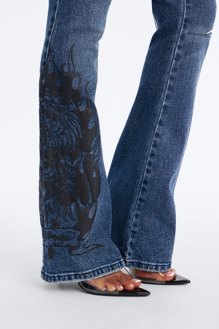 Ed Hardy Tiger Flame Bootcut Jeans - Vintage Wash
