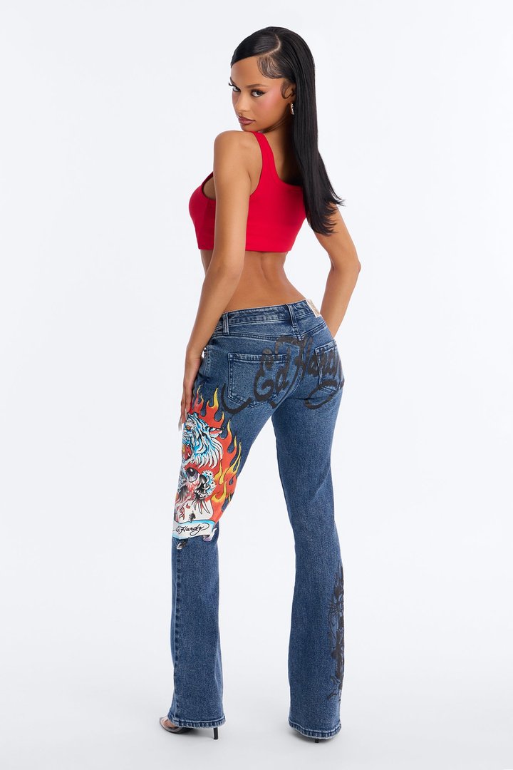 Ed Hardy Tiger Flame Bootcut Jeans - Vintage Wash