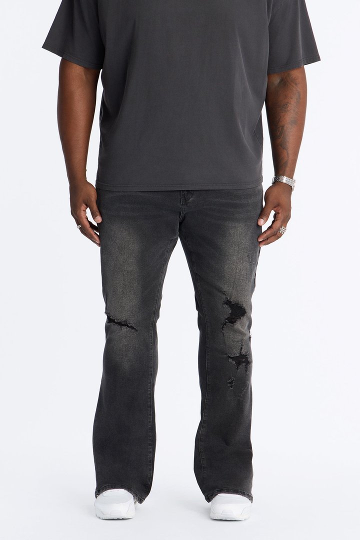 Stacked Skinny Flare Slit Dare Me Distressed Jean - Black Wash