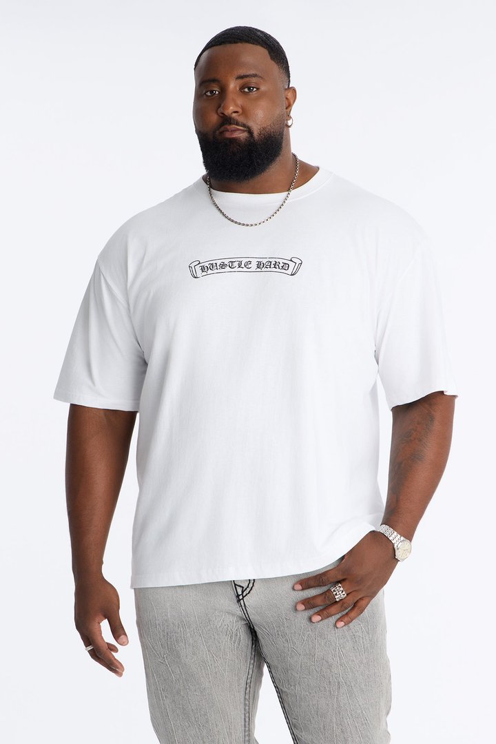 Hustle Hard Boxy Short Sleeve Tee - White