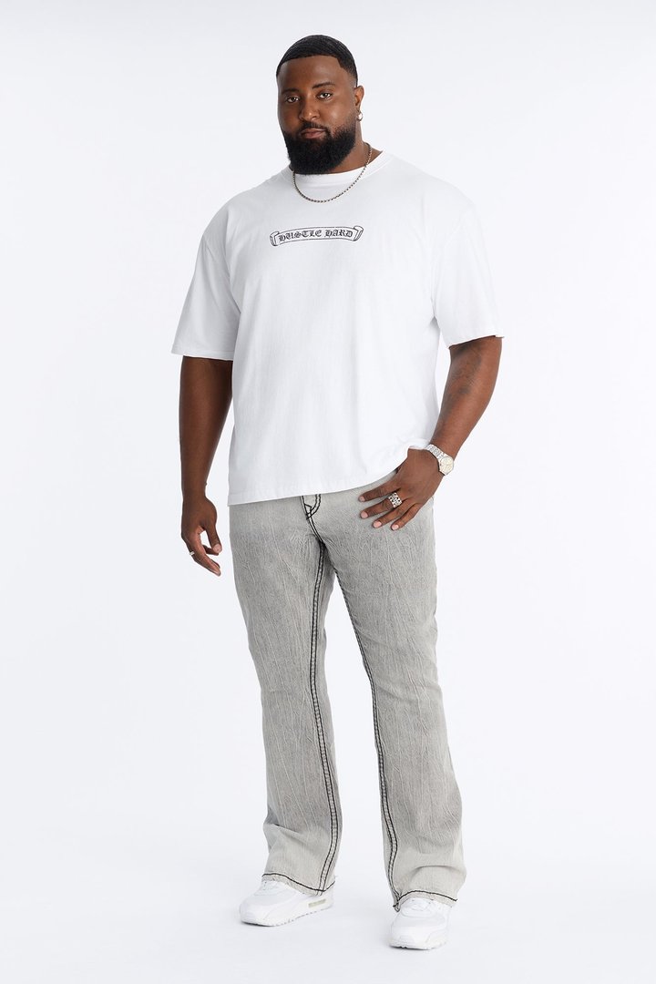Heavy Stitch Sun Faded Stacked Skinny Flare Jeans - Grey