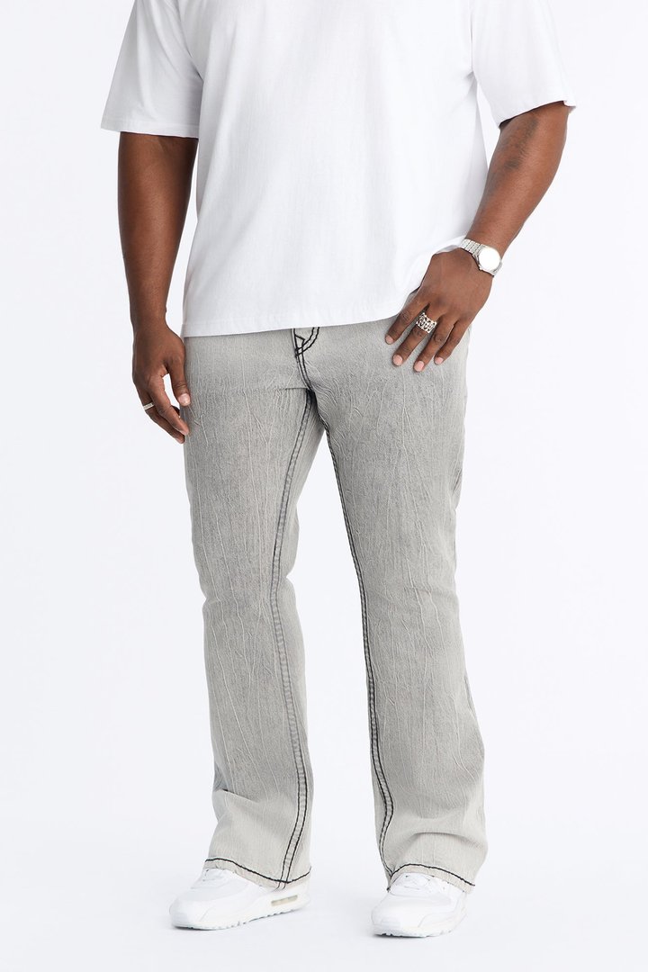 Heavy Stitch Sun Faded Stacked Skinny Flare Jeans - Grey