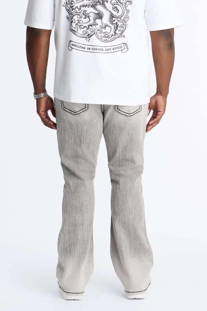 Heavy Stitch Sun Faded Stacked Skinny Flare Jeans - Grey