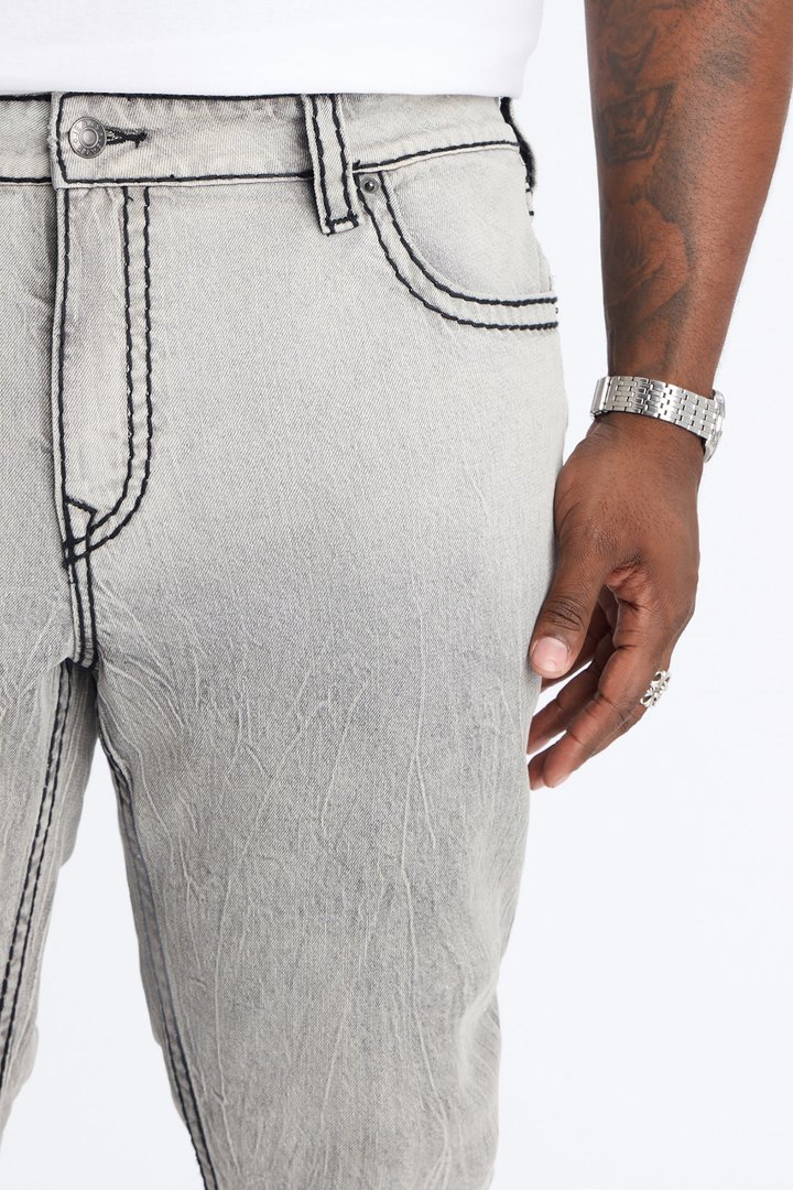 Heavy Stitch Sun Faded Stacked Skinny Flare Jeans - Grey