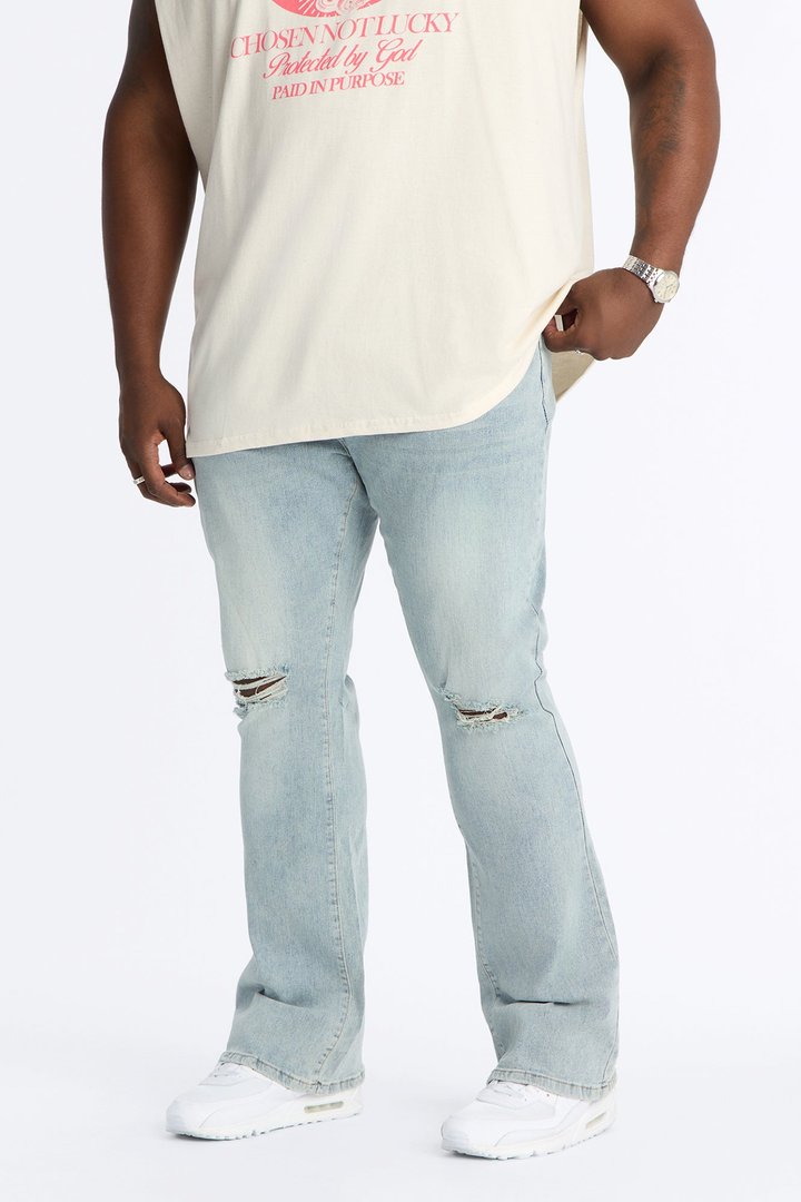 Stacked Skinny Flare Not Too Much Distressed Jean - Light Blue Wash