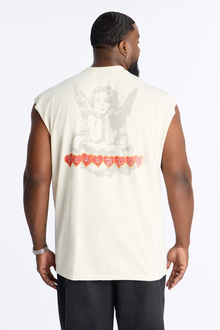Angel Paradise Oversized Muscle Tee - Cream