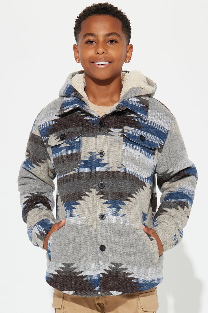 Mini Tribal Print Flannel Shacket - Khaki
