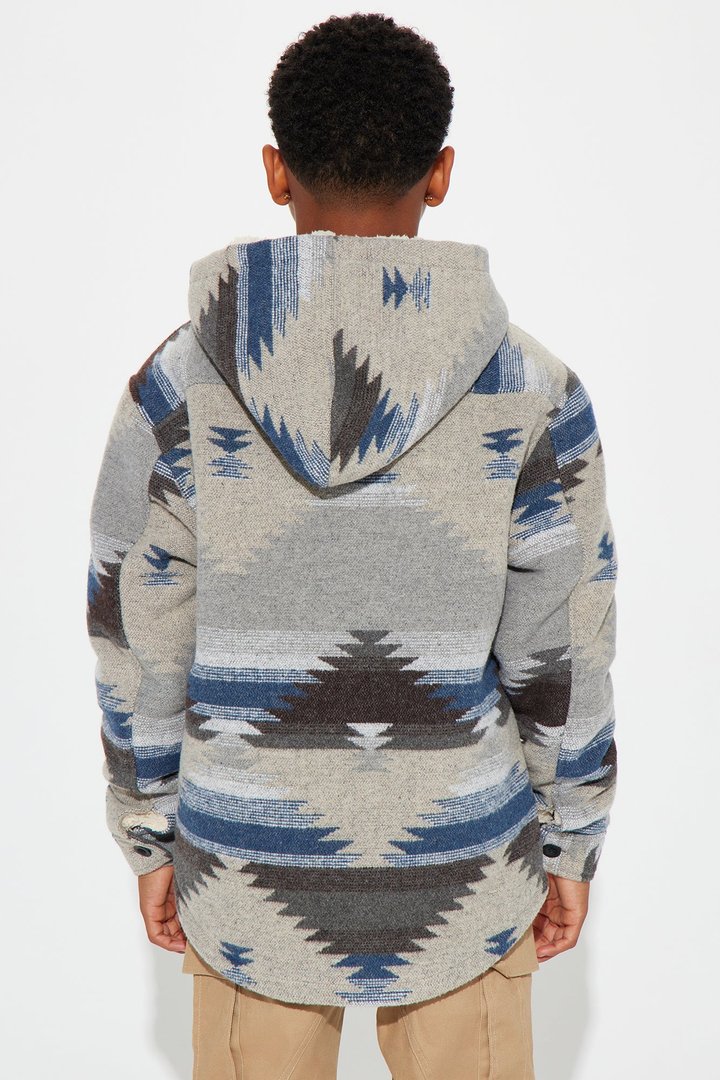 Mini Tribal Print Flannel Shacket - Khaki