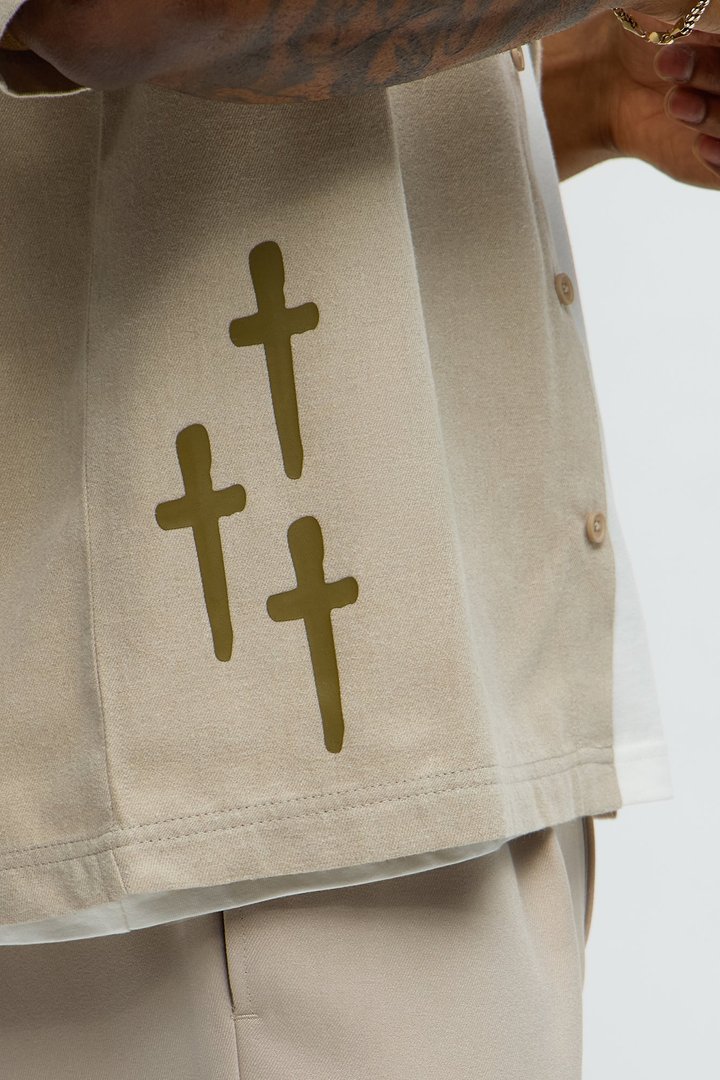 Sinner Cropped Button Up Shirt - Sand
