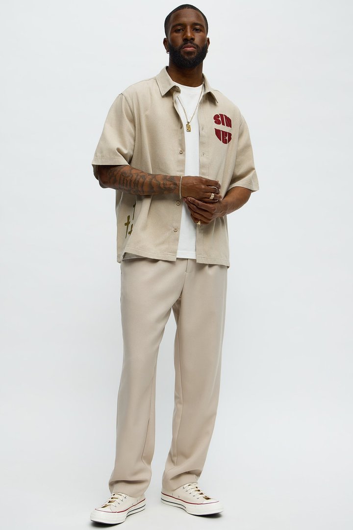 Sinner Cropped Button Up Shirt - Sand