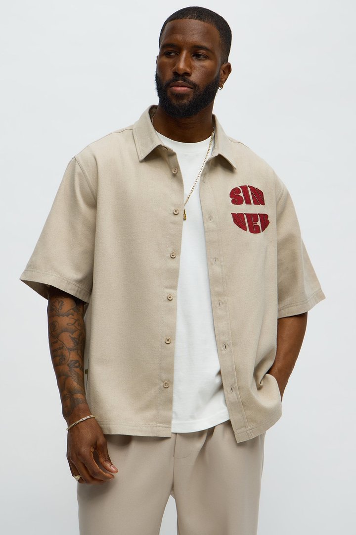 Sinner Cropped Button Up Shirt - Sand