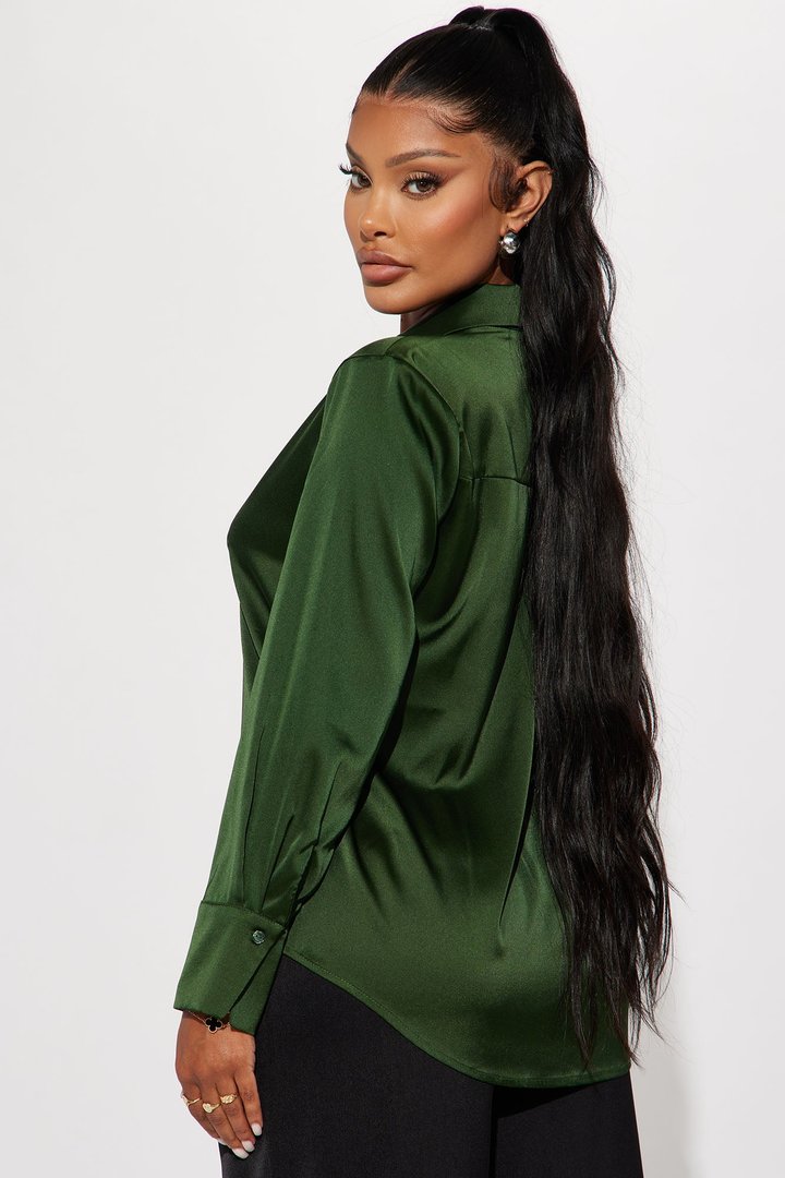 Feelin' Popular Satin Shirt - Green