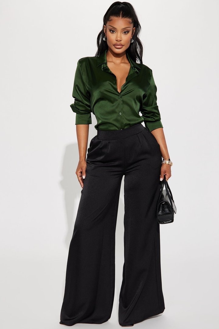 Feelin' Popular Satin Shirt - Green