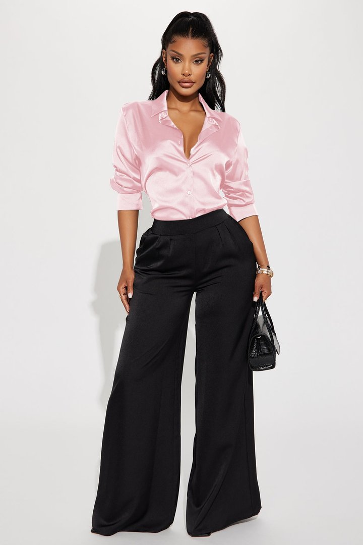 Feelin' Popular Satin Shirt - Blush