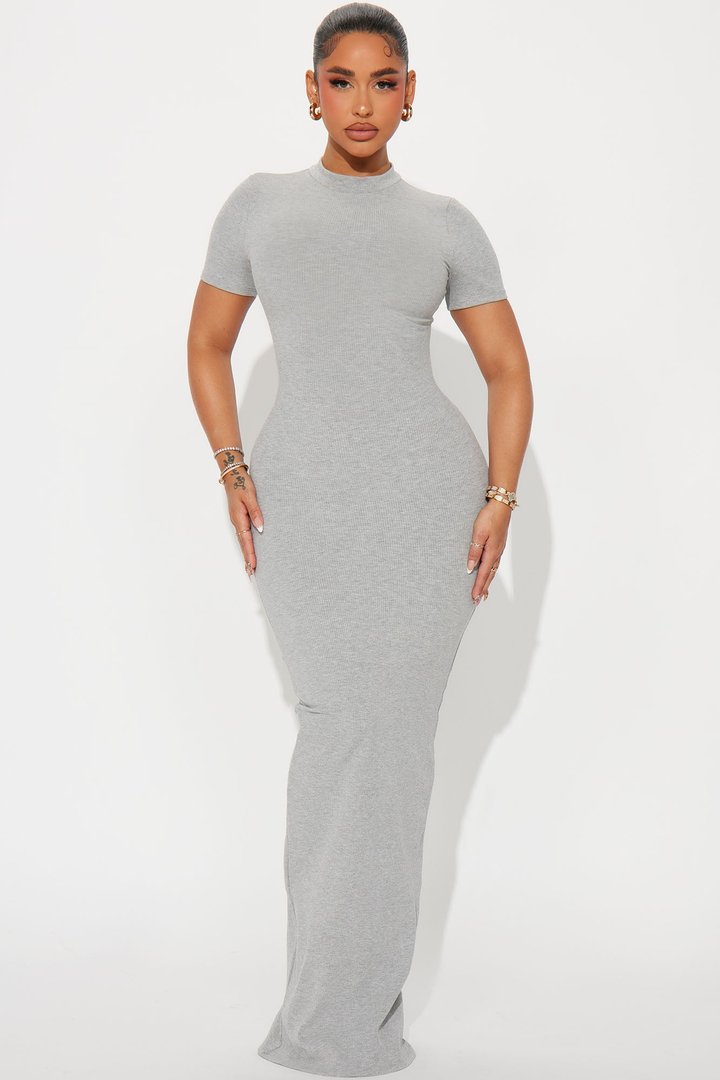 Cora Snatched Maxi Dress - Heather Grey