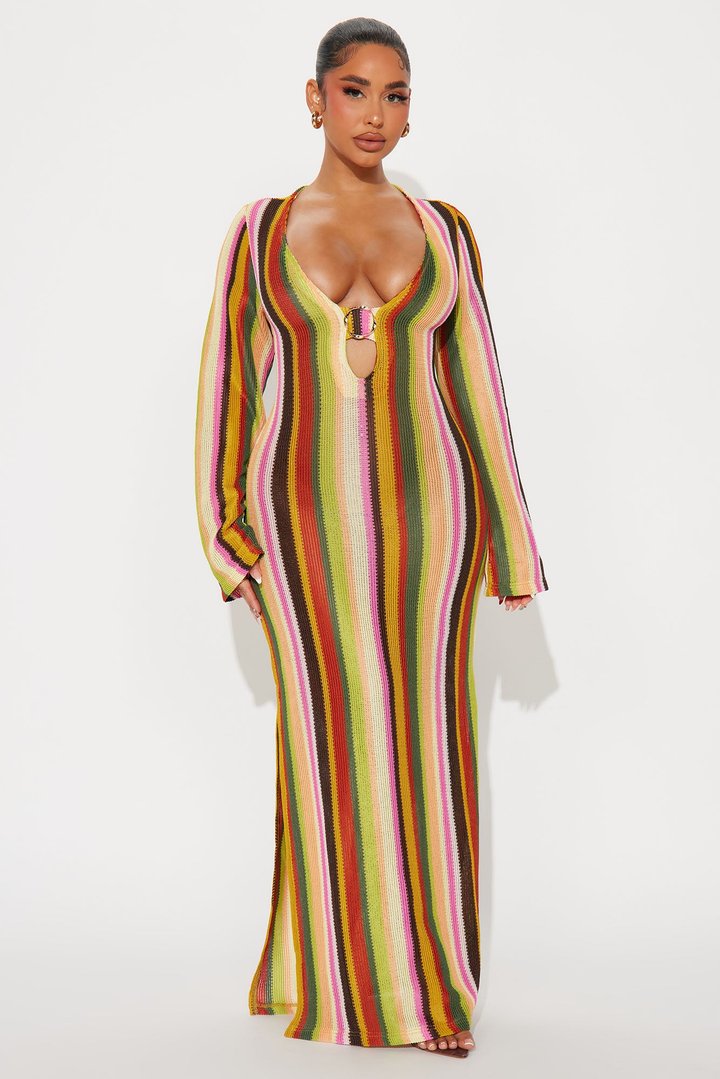 Katy Striped Crochet Maxi Dress - Multi Color