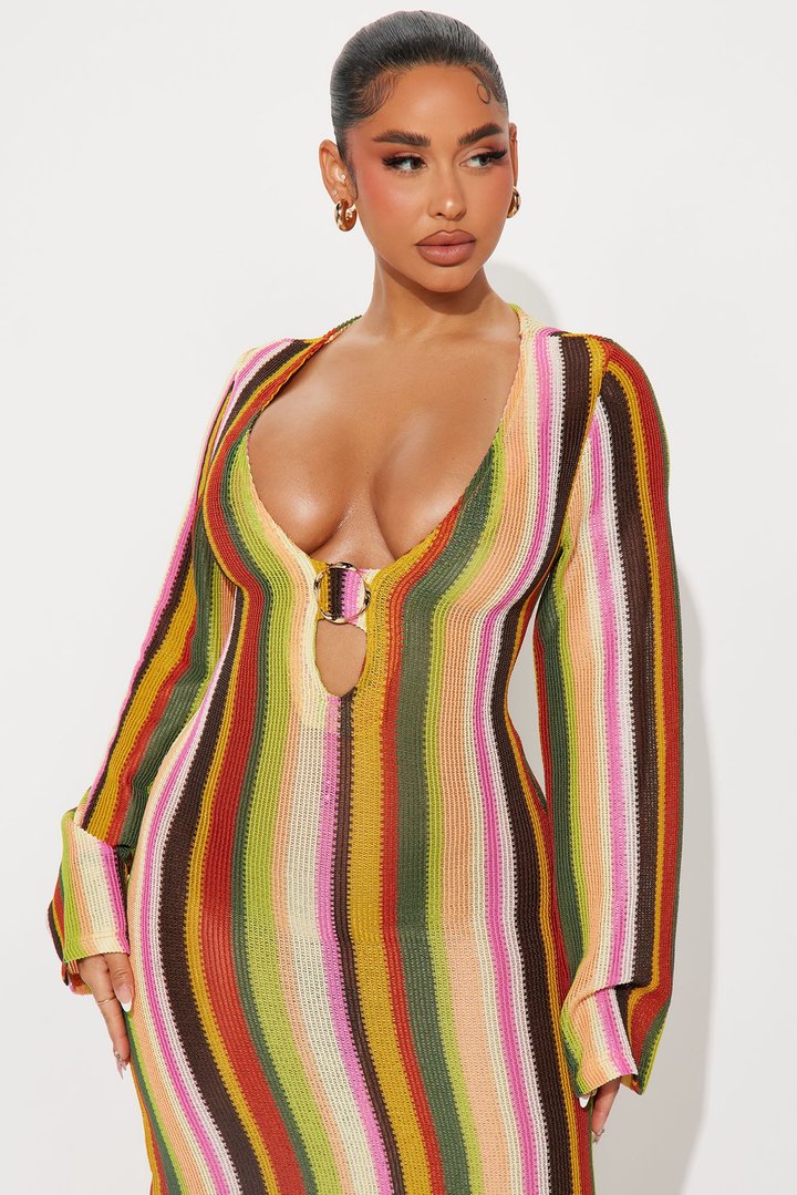 Katy Striped Crochet Maxi Dress - Multi Color