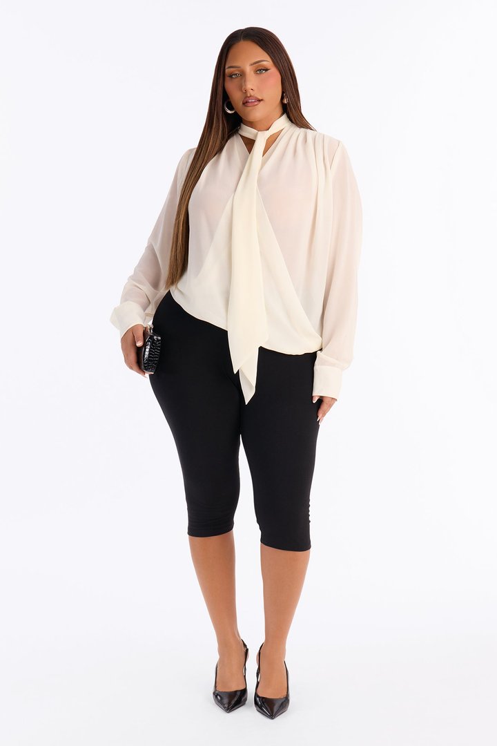 Juliette Chiffon Neck Tie Long Sleeve Top - Cream