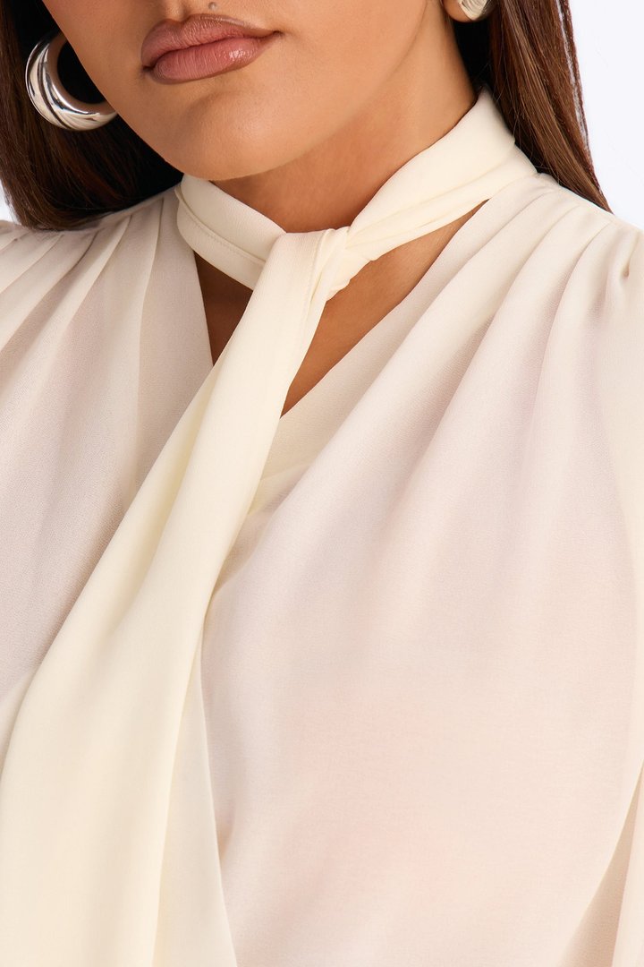 Juliette Chiffon Neck Tie Long Sleeve Top - Cream