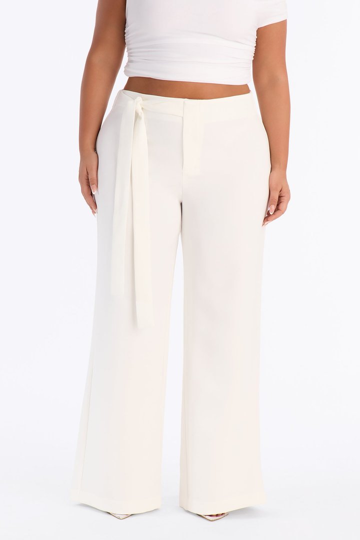 Polished Perfection Crepe Tie Waist Trouser 33″ - Ivory