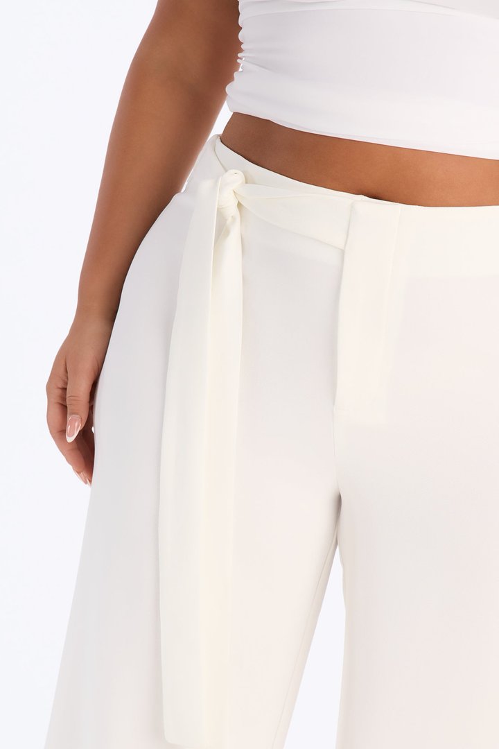 Polished Perfection Crepe Tie Waist Trouser 33″ - Ivory