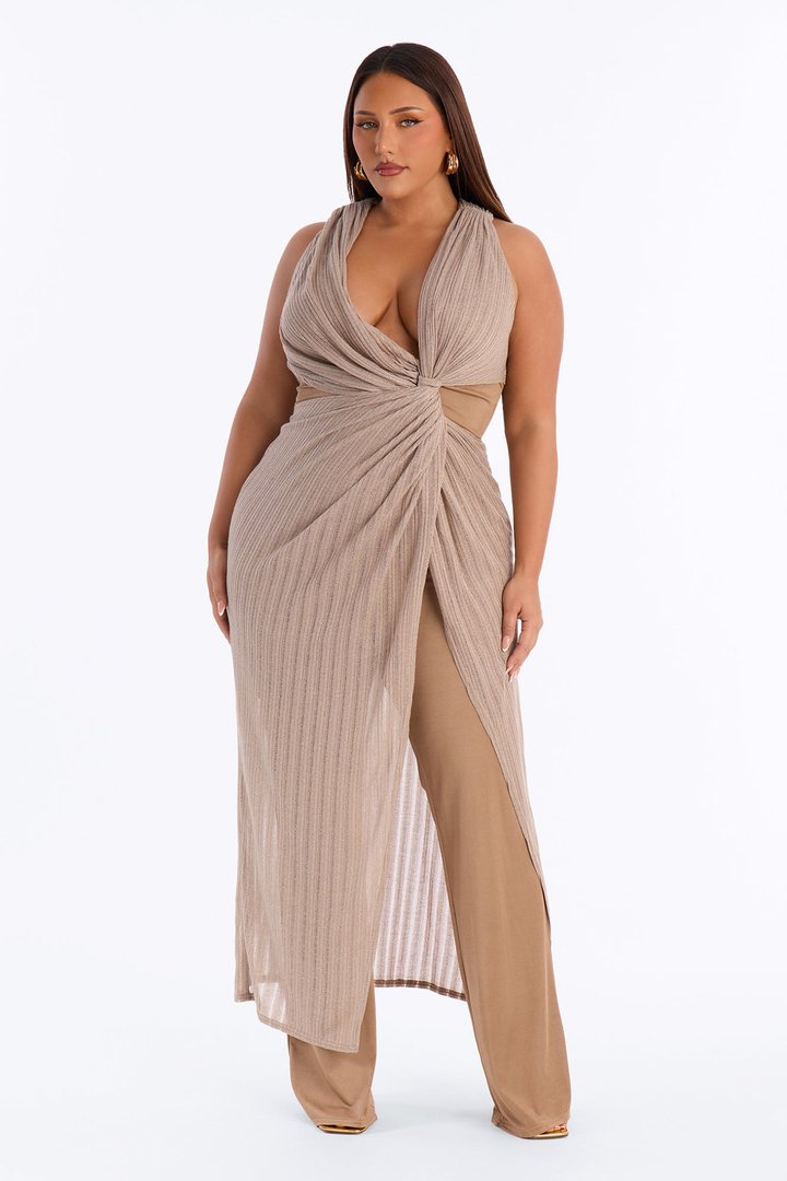 Naomi Metallic Draped Wide Leg Jumpsuit - Champagne