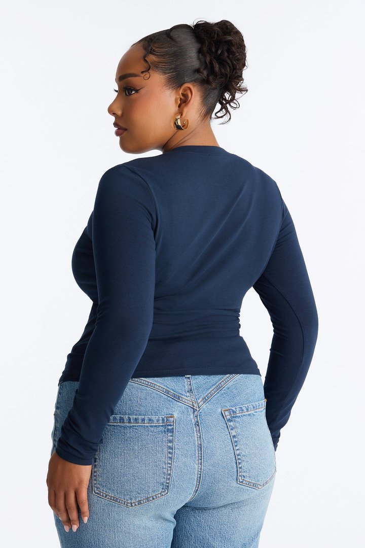 Elise Round Neck Long Sleeve Top - Navy