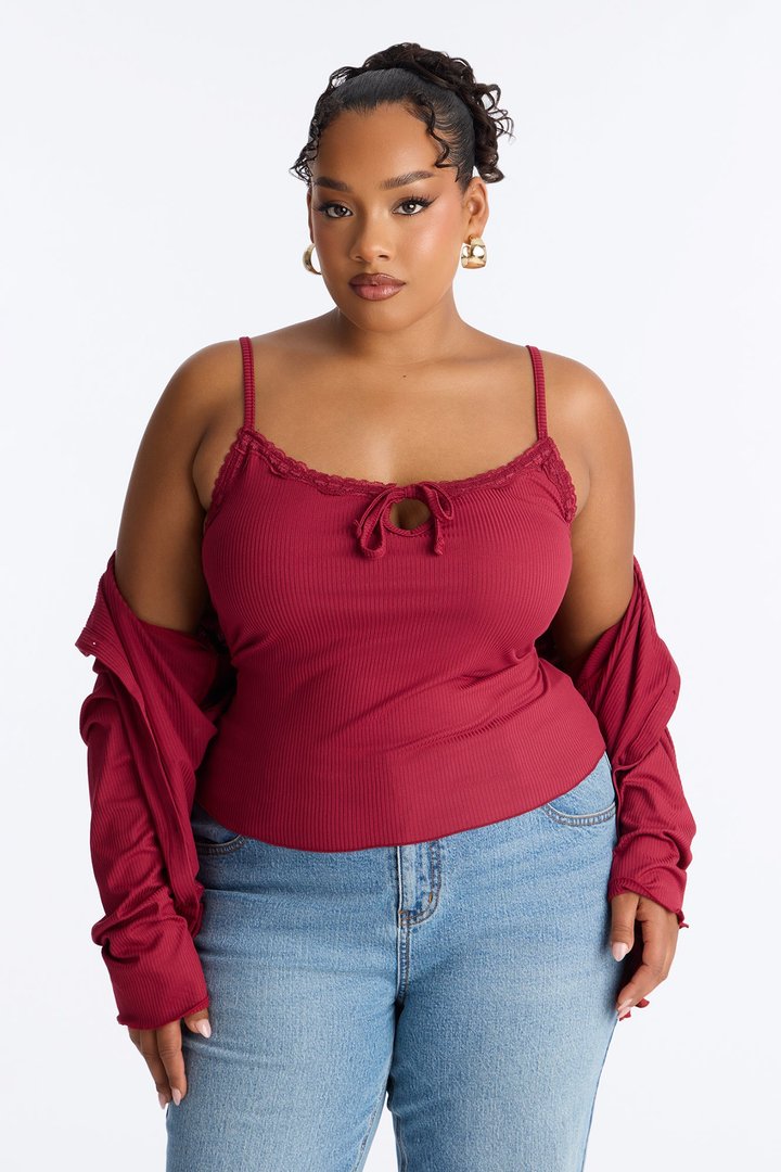Gracie 2PC Cardigan And Tank Top - Burgundy
