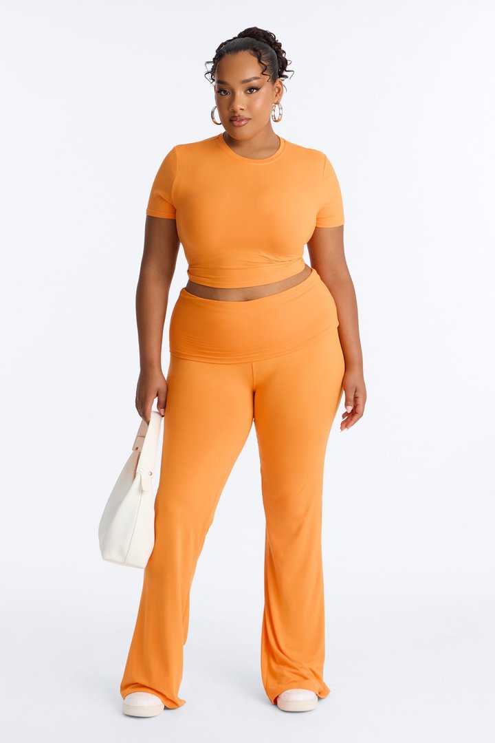 Keeping Up Foldover Waist Pant Set - Orange