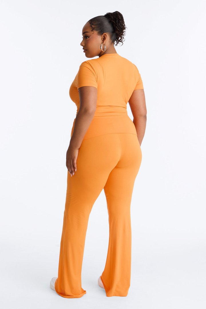 Keeping Up Foldover Waist Pant Set - Orange