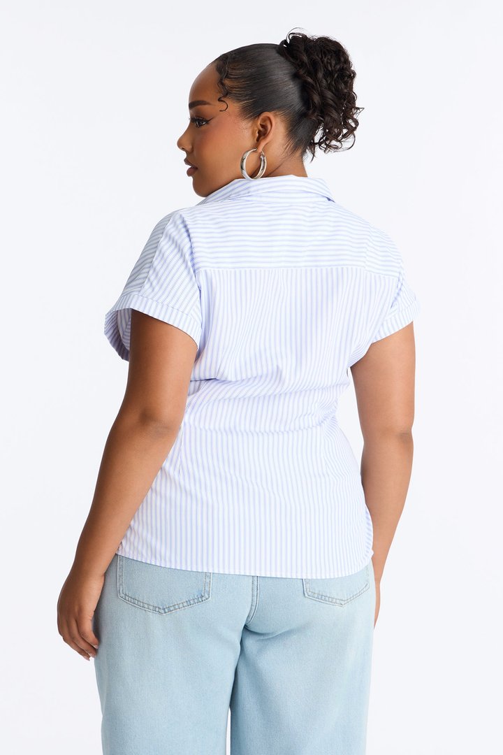 Here For The Vibes Striped Poplin Shirt - Blue