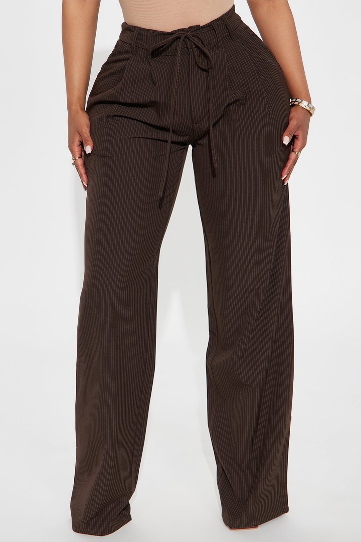 Kelly Pinstripe Wide Leg Trouser Pant - Chocolate