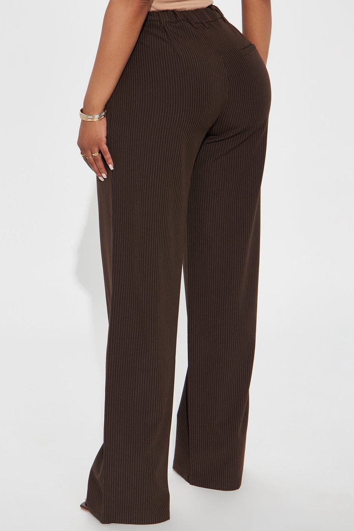Kelly Pinstripe Wide Leg Trouser Pant - Chocolate