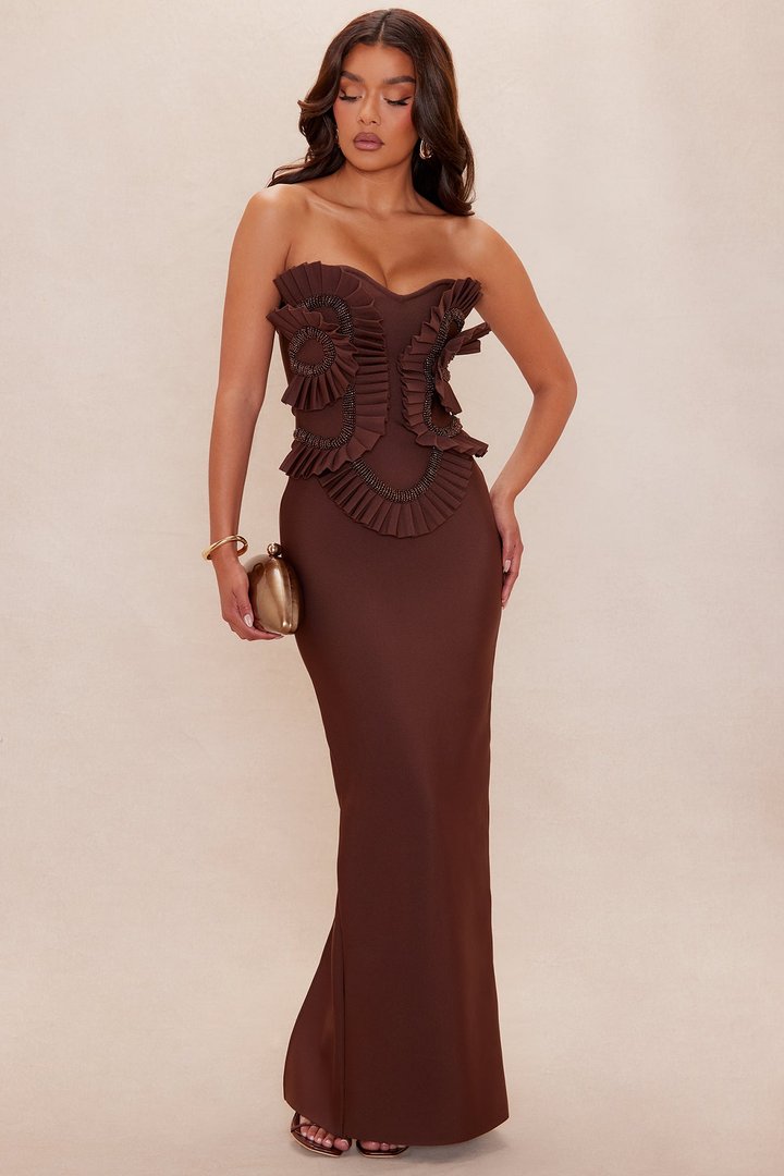 Jade Beaded Bandage Maxi Dress - Chocolate