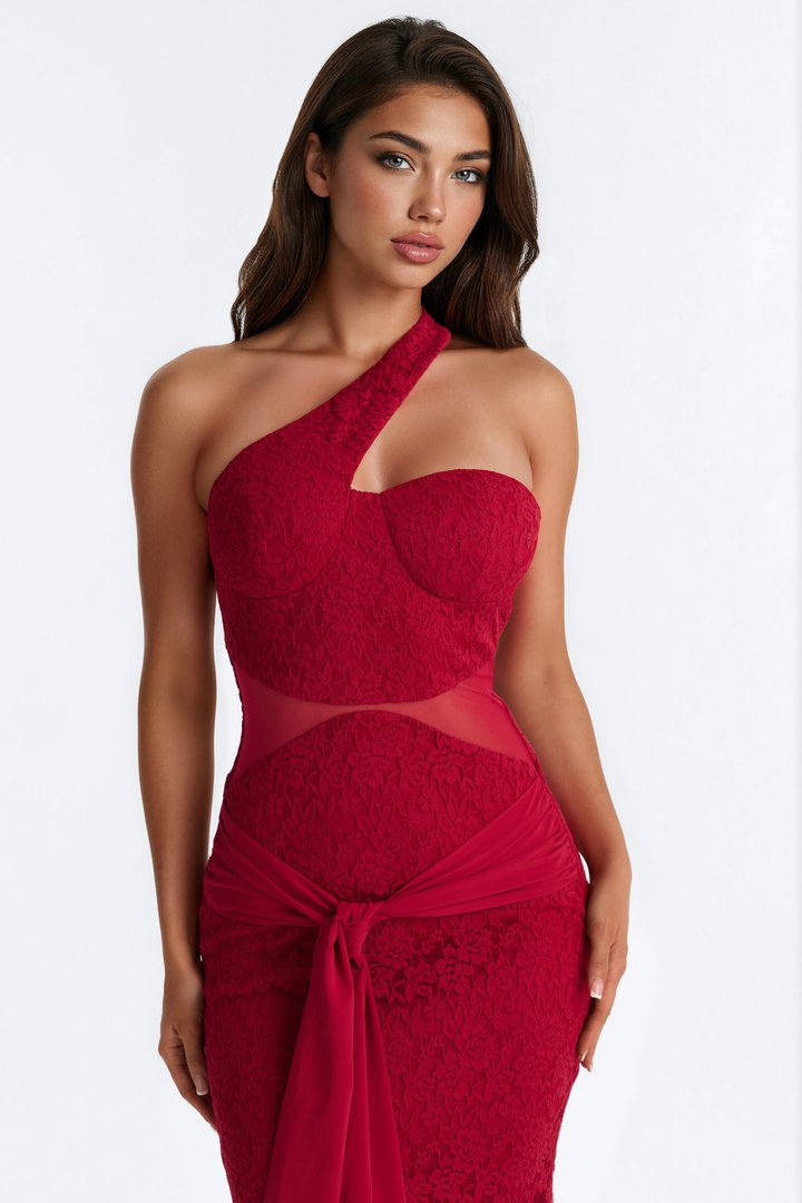 Kayleigh Mermaid Lace Midi Dress - Red