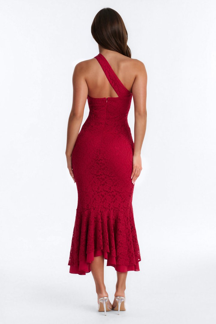 Kayleigh Mermaid Lace Midi Dress - Red