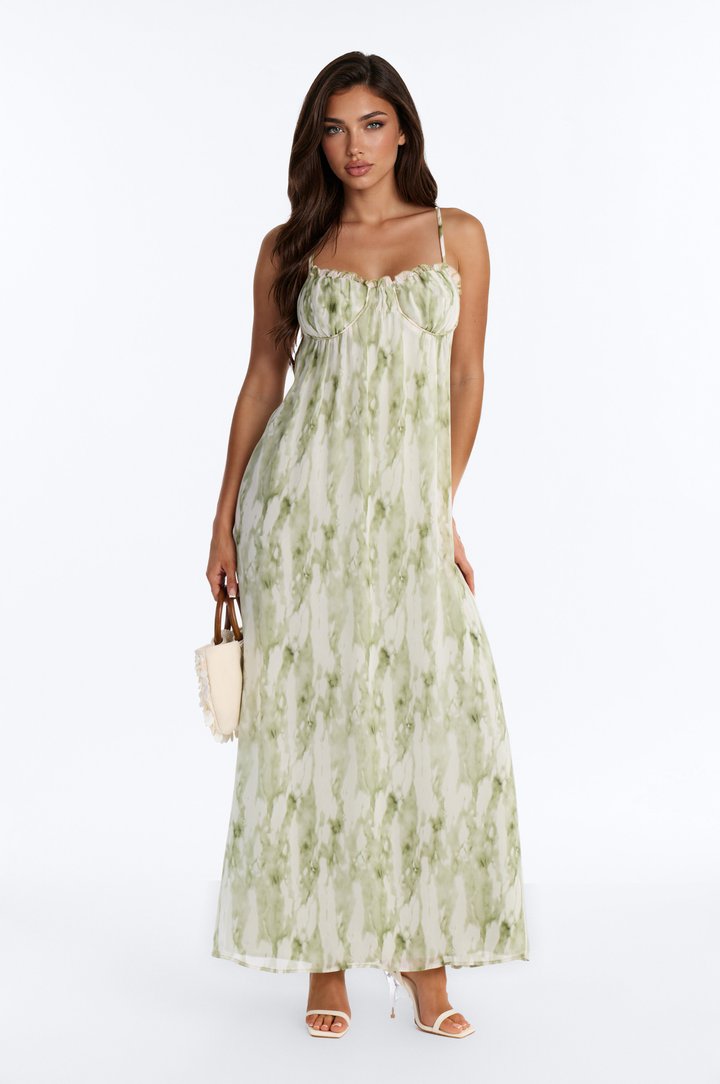 On A Stroll Chiffon Maxi Dress - Green/combo