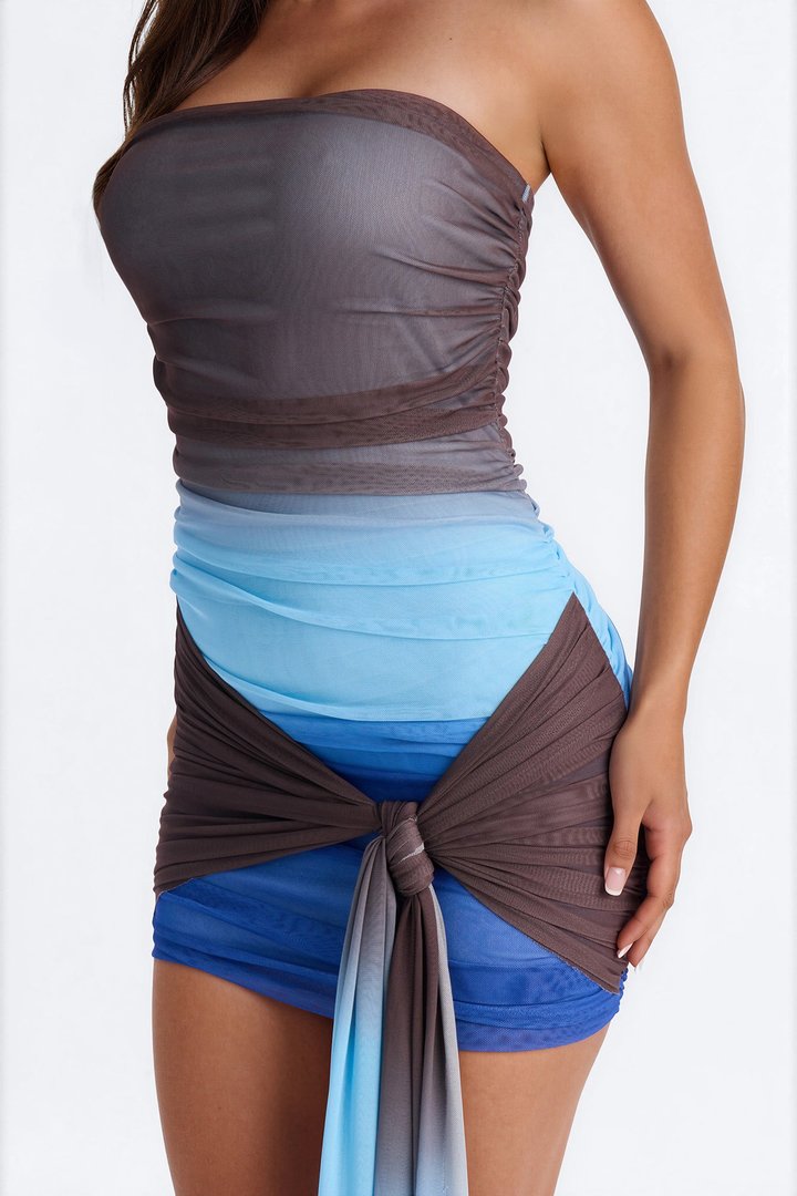 Stormy Strapless Mesh Mini Dress - Blue/combo